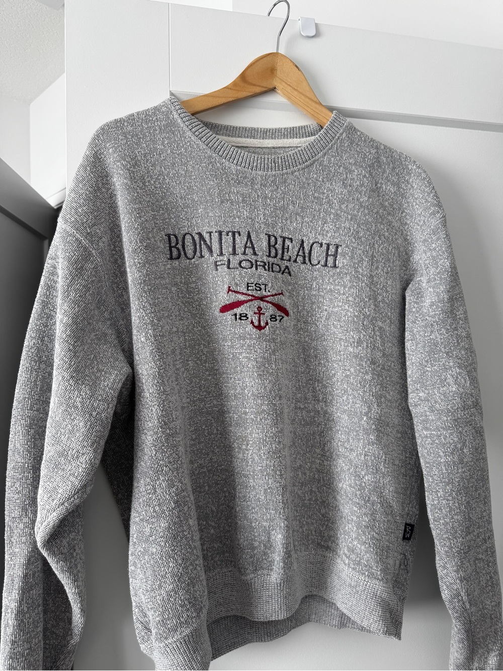 rag & bone Gray Crewneck Sweatshirt with Red and Navy Embroidery